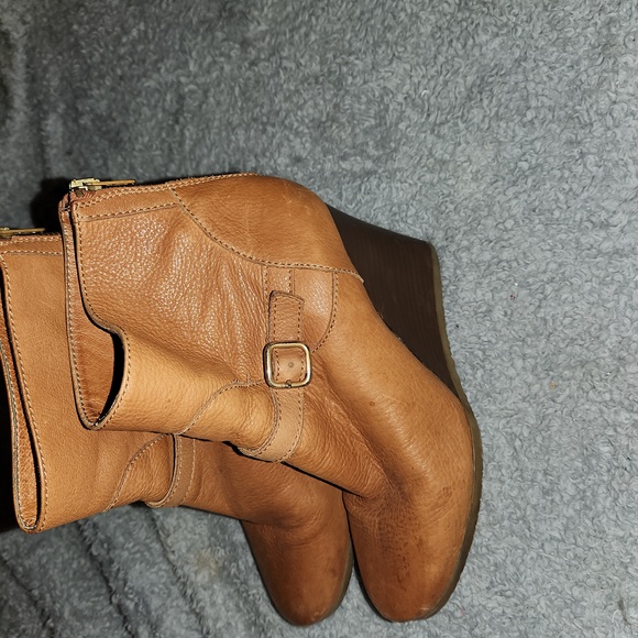 J. Crew Size 8.5 Cognac Color Leather & Brown Wedge Booties - Picture 4 of 9